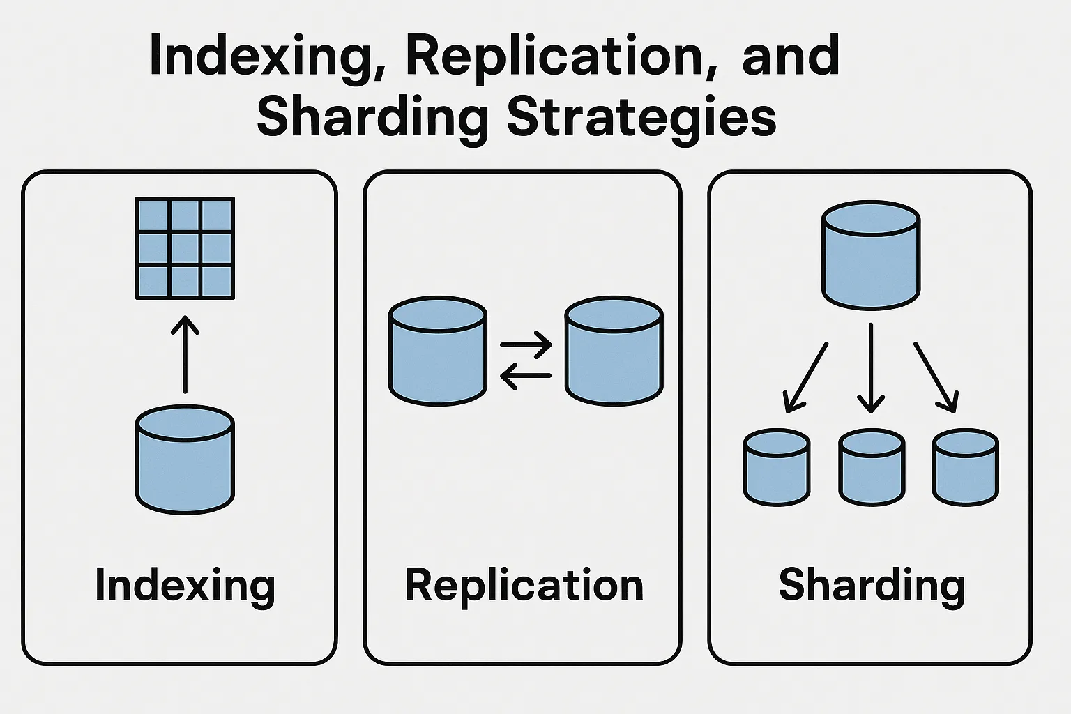 block diagram explaining Indexing, Replication, and Sharding Strategies